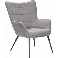 ALTOBUY HANSEL - Fauteuil Pieds Métal Noir Et Tissu Gris - Gris