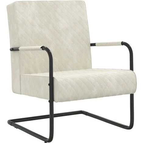 VidaXL Chaise Cantilever Blanc Crème Velours - Blanc 3 VidaXL Chaise Cantilever Blanc Crème Velours - Blanc