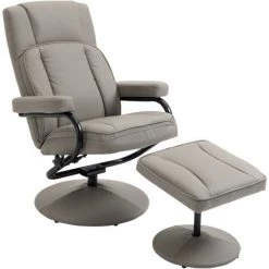 HOMCOM Fauteuil Relax Inclinable Pivotant Style Contemporain Avec Repose-pieds Revêtement Synthétique Acier Gris - Gris