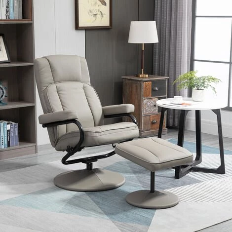 HOMCOM Fauteuil Relax Inclinable Pivotant Style Contemporain Avec Repose-pieds Revêtement Synthétique Acier Gris - Gris 4 HOMCOM Fauteuil Relax Inclinable Pivotant Style Contemporain Avec Repose-pieds Revêtement Synthétique Acier Gris - Gris – Image 2
