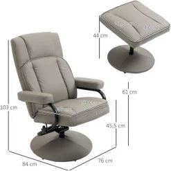 HOMCOM Fauteuil Relax Inclinable Pivotant Style Contemporain Avec Repose-pieds Revêtement Synthétique Acier Gris - Gris 9 HOMCOM Fauteuil Relax Inclinable Pivotant Style Contemporain Avec Repose-pieds Revêtement Synthétique Acier Gris - Gris -Pas Cher Fauteuil Magasin 46397456 3