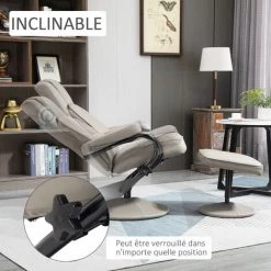 HOMCOM Fauteuil Relax Inclinable Pivotant Style Contemporain Avec Repose-pieds Revêtement Synthétique Acier Gris - Gris 11 HOMCOM Fauteuil Relax Inclinable Pivotant Style Contemporain Avec Repose-pieds Revêtement Synthétique Acier Gris - Gris -Pas Cher Fauteuil Magasin 46397456 5