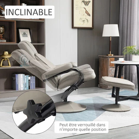 HOMCOM Fauteuil Relax Inclinable Pivotant Style Contemporain Avec Repose-pieds Revêtement Synthétique Acier Gris - Gris 7 HOMCOM Fauteuil Relax Inclinable Pivotant Style Contemporain Avec Repose-pieds Revêtement Synthétique Acier Gris - Gris – Image 5