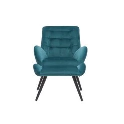 MILIBOO Fauteuil Et Repose-pieds Design En Velours Bleu Pétrole ZOE - Bleu Canard Velours