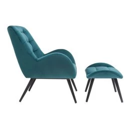 MILIBOO Fauteuil Et Repose-pieds Design En Velours Bleu Pétrole ZOE - Bleu Canard Velours -Pas Cher Fauteuil Magasin 46525809 3