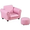 HOMCOM Ensemble Fauteuil Et Pouf Enfant Style Contemporain Structure Bois Revêtement Synthétique PVC Rose