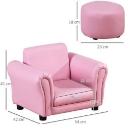 HOMCOM Ensemble Fauteuil Et Pouf Enfant Style Contemporain Structure Bois Revêtement Synthétique PVC Rose -Pas Cher Fauteuil Magasin 46698849 3