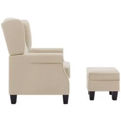 ASUPERMALL Fauteuil Avec Repose-pied Creme Tissu -Pas Cher Fauteuil Magasin 46886246 5