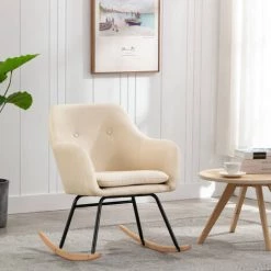 ASUPERMALL Chaise A Bascule Creme Tissu