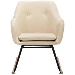 ASUPERMALL Chaise A Bascule Creme Tissu -Pas Cher Fauteuil Magasin 46889780 4