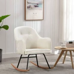 ASUPERMALL Chaise A Bascule Blanc Creme Velours