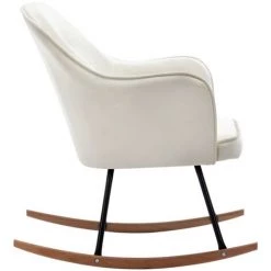 ASUPERMALL Chaise A Bascule Blanc Creme Velours 11 ASUPERMALL Chaise A Bascule Blanc Creme Velours -Pas Cher Fauteuil Magasin 46889784 5