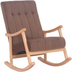 CLP Chaise à Bascule Saltillo En Velours Avec Pieds En Bois De Caoutchouc Nature/marron