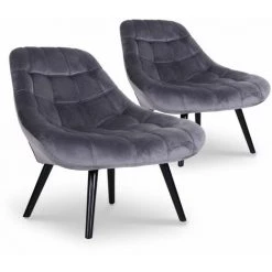 Paris Prix - Lot De 2 Fauteuils En Velours "johan" 102cm Gris