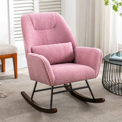 YOUTHUP Fauteuil à Bascule En Bois Revêtement En Cachemire D'agneau, Rose Avec Oreiller Lombaire, Pour Lire, Allaiter, Se Détendre, Capacité De Charge 135 Kg - Rose 3 YOUTHUP Fauteuil à Bascule En Bois Revêtement En Cachemire D'agneau, Rose Avec Oreiller Lombaire, Pour Lire, Allaiter, Se Détendre, Capacité De Charge 135 Kg - Rose
