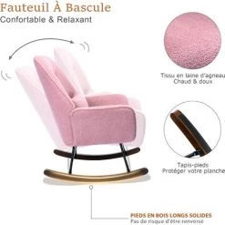 YOUTHUP Fauteuil à Bascule En Bois Revêtement En Cachemire D'agneau, Rose Avec Oreiller Lombaire, Pour Lire, Allaiter, Se Détendre, Capacité De Charge 135 Kg - Rose 7 YOUTHUP Fauteuil à Bascule En Bois Revêtement En Cachemire D'agneau, Rose Avec Oreiller Lombaire, Pour Lire, Allaiter, Se Détendre, Capacité De Charge 135 Kg - Rose -Pas Cher Fauteuil Magasin 47035502 2