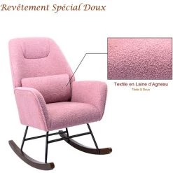 YOUTHUP Fauteuil à Bascule En Bois Revêtement En Cachemire D'agneau, Rose Avec Oreiller Lombaire, Pour Lire, Allaiter, Se Détendre, Capacité De Charge 135 Kg - Rose 8 YOUTHUP Fauteuil à Bascule En Bois Revêtement En Cachemire D'agneau, Rose Avec Oreiller Lombaire, Pour Lire, Allaiter, Se Détendre, Capacité De Charge 135 Kg - Rose -Pas Cher Fauteuil Magasin 47035502 3