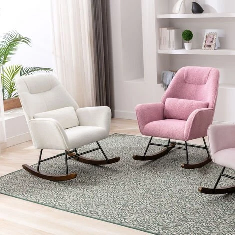 YOUTHUP Fauteuil à Bascule En Bois Revêtement En Cachemire D'agneau, Rose Avec Oreiller Lombaire, Pour Lire, Allaiter, Se Détendre, Capacité De Charge 135 Kg - Rose 6 YOUTHUP Fauteuil à Bascule En Bois Revêtement En Cachemire D'agneau, Rose Avec Oreiller Lombaire, Pour Lire, Allaiter, Se Détendre, Capacité De Charge 135 Kg - Rose – Image 4