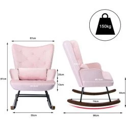 YOUTHUP Chaise à Bascule Fauteuil Allaitement Bébé Tissu En Velours Style Scandinave Bois D'Hévéa Rose - Rose -Pas Cher Fauteuil Magasin 47035512 4