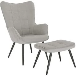 WOLTU Chaise De Relaxation Avec Repose-Pieds. Fauteuil Relaxant En Velours Côtelé Avec Dossier Haut.Gris Clair
