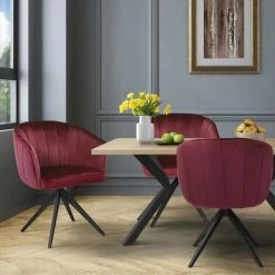 AUTRES Chaise De Salle A Manger - Velours Bordeaux - L 61,5 X P 61 X H 79,5 Cm - MANON -Pas Cher Fauteuil Magasin 47328891 2