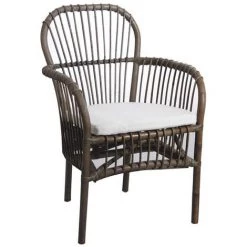 Fauteuil En Rotin Gris Avec Coussin - 61 X 63 X 86 Cm -PEGANE-