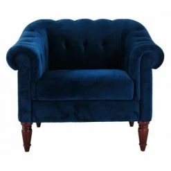 LES TENDANCES LIAM Fauteuil Chesterfield - Velours Bleu Pétrol Et Pieds En Bois - L 93,5 X P 80,5 X H 80 Cm -Pas Cher Fauteuil Magasin 47732890 2