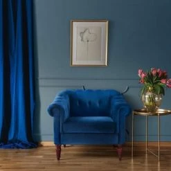 LES TENDANCES LIAM Fauteuil Chesterfield - Velours Bleu Pétrol Et Pieds En Bois - L 93,5 X P 80,5 X H 80 Cm -Pas Cher Fauteuil Magasin 47732890 3