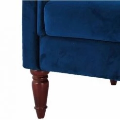 LES TENDANCES LIAM Fauteuil Chesterfield - Velours Bleu Pétrol Et Pieds En Bois - L 93,5 X P 80,5 X H 80 Cm -Pas Cher Fauteuil Magasin 47732890 5