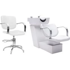 VidaXL Unité De Rinçage De Shampoing Avec Chaise De Salon Similicuir - Blanc