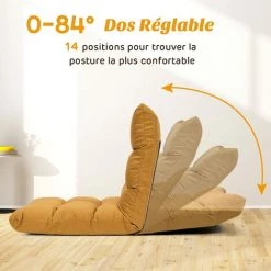 COSTWAY Canapé Paresseux Pliable, Chaise De Sol Rembourrée D’Éponge, Dossier Inclinable à 14 Positions, 108 X 56 X 12 CM Jaune 8 COSTWAY Canapé Paresseux Pliable, Chaise De Sol Rembourrée D’Éponge, Dossier Inclinable à 14 Positions, 108 X 56 X 12 CM Jaune -Pas Cher Fauteuil Magasin 48476742 2