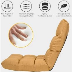 COSTWAY Canapé Paresseux Pliable, Chaise De Sol Rembourrée D’Éponge, Dossier Inclinable à 14 Positions, 108 X 56 X 12 CM Jaune 10 COSTWAY Canapé Paresseux Pliable, Chaise De Sol Rembourrée D’Éponge, Dossier Inclinable à 14 Positions, 108 X 56 X 12 CM Jaune -Pas Cher Fauteuil Magasin 48476742 4