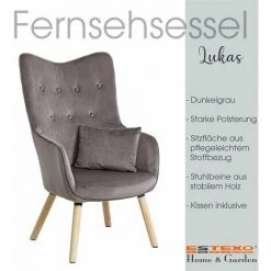 ESTEXO Fauteuil TV Relax Fauteuil Avec Coussin Chaise De Lecture Rembourrée En Tissu Gris Foncé Velours -Pas Cher Fauteuil Magasin 48738247 3