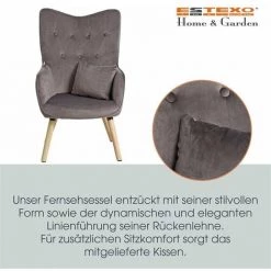 ESTEXO Fauteuil TV Relax Fauteuil Avec Coussin Chaise De Lecture Rembourrée En Tissu Gris Foncé Velours -Pas Cher Fauteuil Magasin 48738247 5