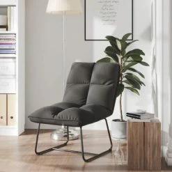 VidaXL Chaise De Détente Avec Cadre En Métal Gris Foncé Velours - Gris