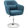 HOMCOM Fauteuil Lounge Design Grand Confort Coussins Lombaires Hauteur Réglable Pivotant 360° Piètement Métal Chromé Lin Bleu Canard - Bleu -Pas Cher Fauteuil Magasin 48873189 1