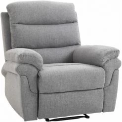 HOMCOM Fauteuil De Relaxation Inclinable Manuel Avec Repose-pied Ajustable Tissu Polyester Aspect Lin Gris Clair Chiné - Gris