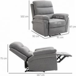 HOMCOM Fauteuil De Relaxation Inclinable Manuel Avec Repose-pied Ajustable Tissu Polyester Aspect Lin Gris Clair Chiné - Gris -Pas Cher Fauteuil Magasin 49150236 3