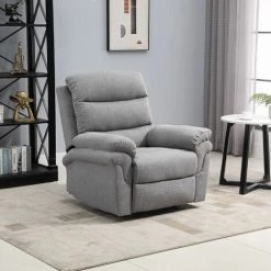 HOMCOM Fauteuil De Relaxation Inclinable Manuel Avec Repose-pied Ajustable Tissu Polyester Aspect Lin Gris Clair Chiné - Gris -Pas Cher Fauteuil Magasin 49150236 4