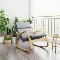 BAMNY Fauteuils à Bascule En Bois, Fauteuil Lecture Pour Salon Jardin Chambre Et Balcon, Chaise Avec Accoudoir, Gris, 88x67x99 Cm -Pas Cher Fauteuil Magasin 49197163 3