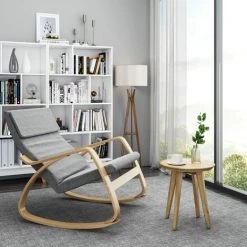 BAMNY Fauteuils à Bascule En Bois, Fauteuil Lecture Pour Salon Jardin Chambre Et Balcon, Chaise Avec Accoudoir, Gris, 88x67x99 Cm -Pas Cher Fauteuil Magasin 49197163 4