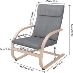 BAMNY Fauteuil à Bascule, Pour Salon, Chambre, Jardin, Chaise Ber?ante En Bois, Avec Accoudoir, Fauteuil Lecture, Capacité De Charge 120 Kg, Gris, 65x73x96 Cm -Pas Cher Fauteuil Magasin 49197167 2
