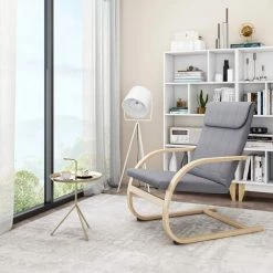 BAMNY Fauteuil à Bascule, Pour Salon, Chambre, Jardin, Chaise Ber?ante En Bois, Avec Accoudoir, Fauteuil Lecture, Capacité De Charge 120 Kg, Gris, 65x73x96 Cm -Pas Cher Fauteuil Magasin 49197167 3