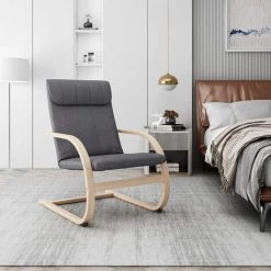 BAMNY Fauteuil à Bascule, Pour Salon, Chambre, Jardin, Chaise Ber?ante En Bois, Avec Accoudoir, Fauteuil Lecture, Capacité De Charge 120 Kg, Gris, 65x73x96 Cm -Pas Cher Fauteuil Magasin 49197167 4