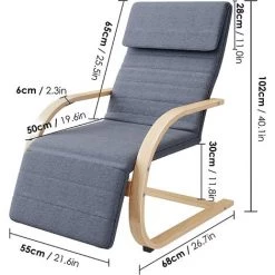 BAMNY Fauteuil De Relaxation, Avec Accoudoirs En Bois, Fauteuil à Bascule Réglable En 5 Niveaux, Pour Salon, Chambre, Jardin, Balcon, Gris, Peut Supporter 150 Kg -Pas Cher Fauteuil Magasin 49197310 3