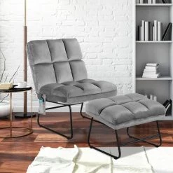 COSTWAY Fauteuil De Massage Avec Repose-pieds, Canapé De Massage Électrique En Velours Avec 5 Modes Gris -Pas Cher Fauteuil Magasin 49285611 2