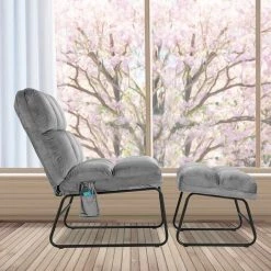 COSTWAY Fauteuil De Massage Avec Repose-pieds, Canapé De Massage Électrique En Velours Avec 5 Modes Gris -Pas Cher Fauteuil Magasin 49285611 3