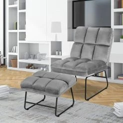 COSTWAY Fauteuil De Massage Avec Repose-pieds, Canapé De Massage Électrique En Velours Avec 5 Modes Gris -Pas Cher Fauteuil Magasin 49285611 4