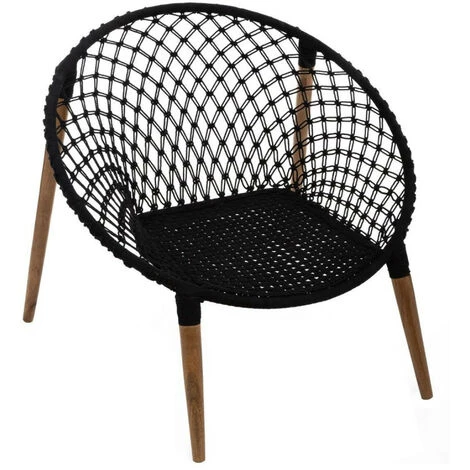 Fauteuil Fil Pieds En Bois De Manguiers Atmosphera - Noir - Noir 3 Fauteuil Fil Pieds En Bois De Manguiers Atmosphera - Noir - Noir