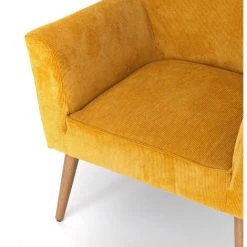 Amadeus - Fauteuil Léon Jaune En Velours Côtelé Et Bois - Jaune -Pas Cher Fauteuil Magasin 49514650 4